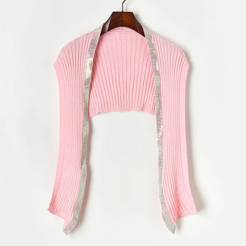 

Women Cape Short Cloak Knit Shawl 2019 Autumn Diamonds Beaded Bows Fashion Knitted Poncho Streetwear