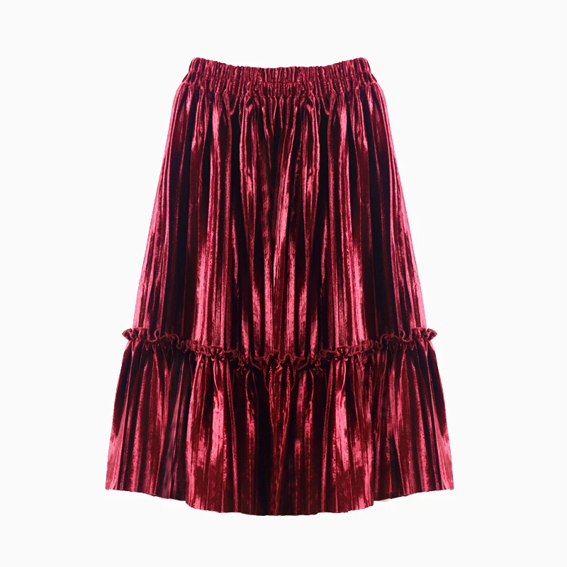 

New 2-14T Children Kids Girls Velvet Fluffy Pettiskirt Solid Ruffle Long Tutu Skirts Autumn Winter Princess Pleated Dance Skirt