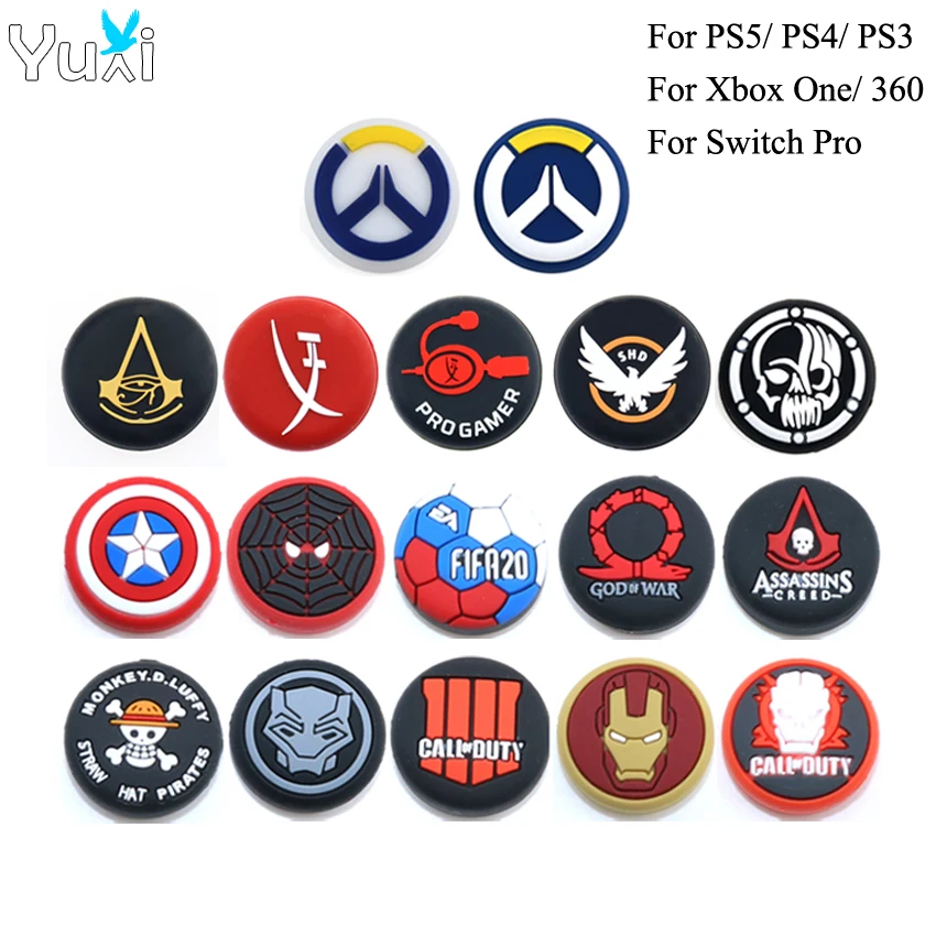 YuXi 2 шт. аналоговые колпачки для захвата большими пальцами для Playstation 4 5 PS4 Pro Slim PS5 для контроллера Switch Pro, чехол для джойстика Xbox One 360