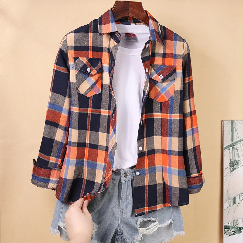 Cotton Plaid Shirts Women Tops And Blouses 2024 Brand Casual Long Sleeve Plus Size Blouse Ladies Preppy Style Shirt Blusas 5XL