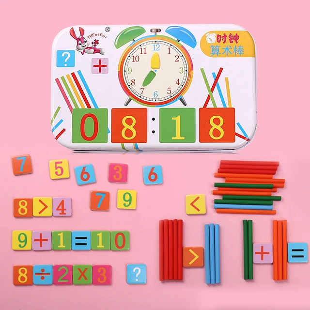 Montessori Math Toy Magnetic Iron Box Clock Geometry Cognition Number Calculate Game Mathematics Counting Sticks Early Education 3