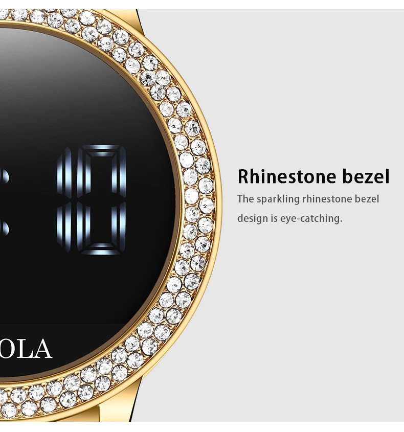 Fashion full diamond touch screen Led display ladies waterproof steel band quartz movement electronic watch business watch