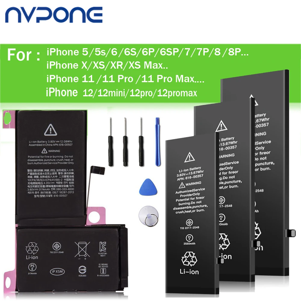 Batteria Ricaricabile Per Iphone 11 6 6S 7 8 5 5S X Xr Xs Max 11Pro Max 12 Batteria Di Ricambio Per Iphone 7 Plus Con Strumenti