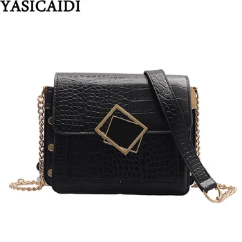 

YASICAIDI Leather Chain Crossbody Bags For Women 2020 Fashion Small Sathels Shoulder Bag Alligator PU Flap Pocket Messenger Bags