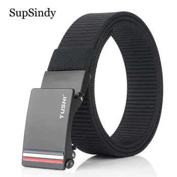 

SupSindy Men's nylon belt luxury metal automatic buckle Canvas Belts for women fashion jeans waistband outdoor casual male strap