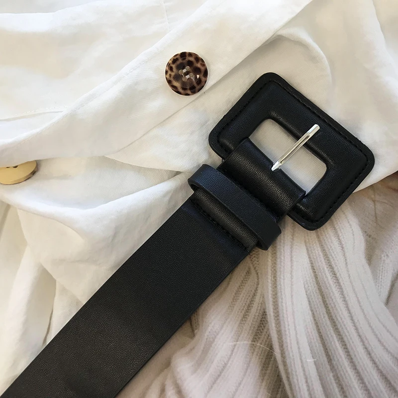 3 Colors Women Ins PU Belt Broad Solid Fashion All Match Buckle Belt Elegant Lady Street Waistband Overcoat Dress Accessories