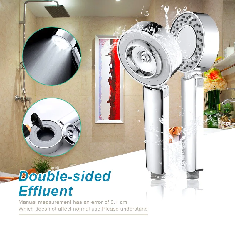 

Double-sided Shower Head Water Saving Round ABS Chrome Booster Bath Shower High Pressure Handheld Hand Shower Cleaning Tool
