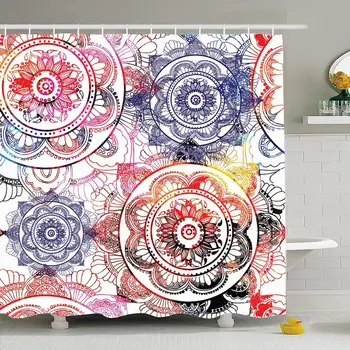 

Shower Curtain Set with Hooks 72x78 Pattern Decoration Indian Flower Henna Chinese Drawing Retro Yoga Seamless Motif Textures