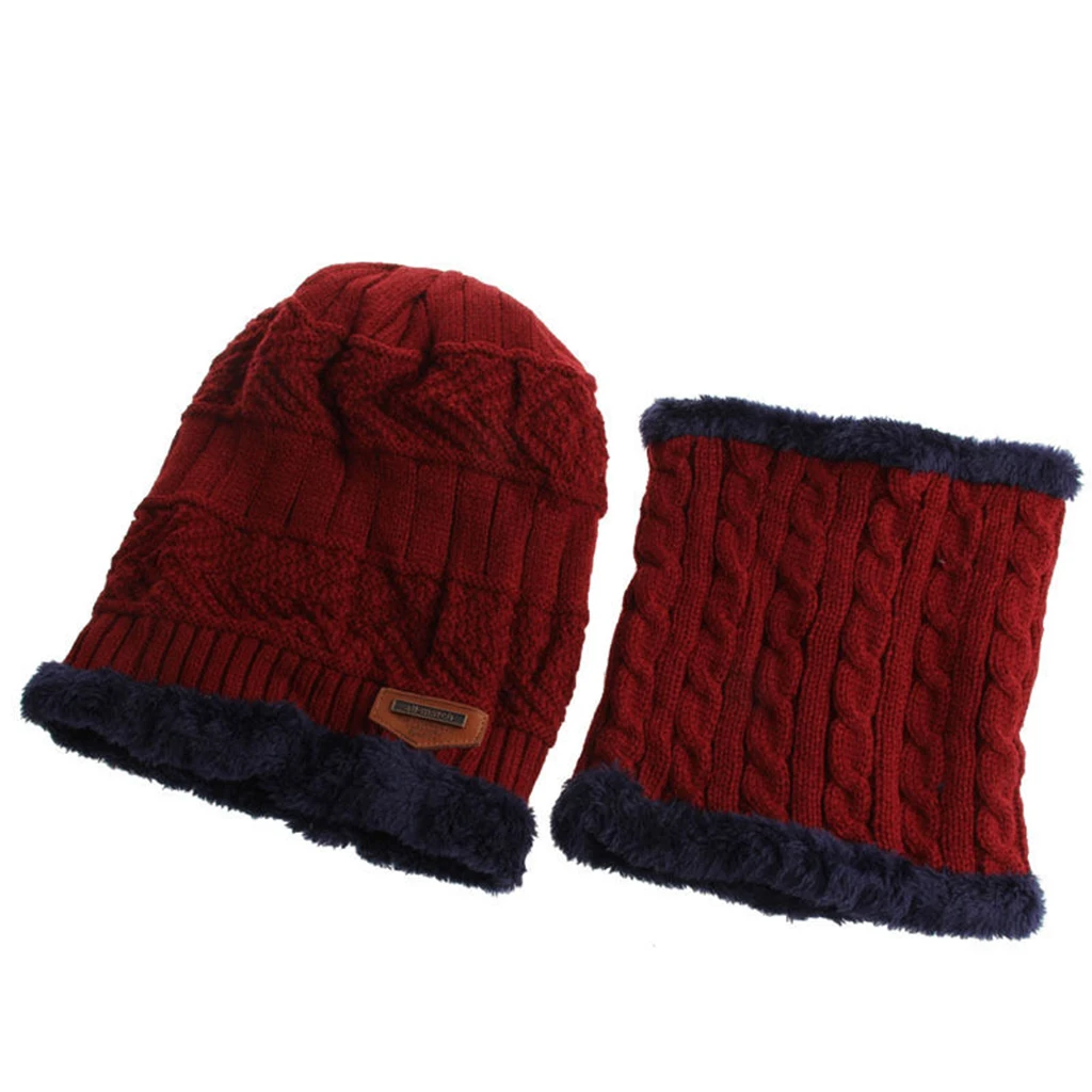2PCS Men's Women's 2 Sided Beanie Winter Warm Knit Ski Knitted Scarf Hat Windproof Couple Hat Slouchy Hats with Pom Scarves