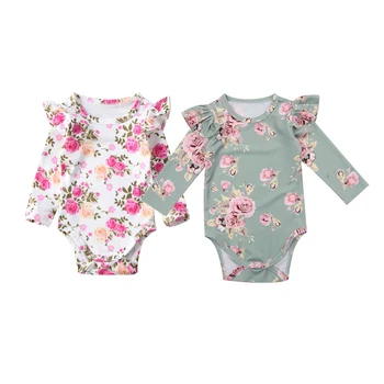 

Ruffled Long sleeve Flower Bodysuits For New born Baby Girls Jumpsuits Spring Autumn Outfits