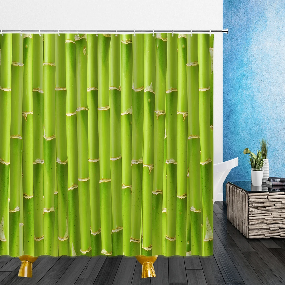 

Green Bamboo Shower Curtains Pink Lotus Flowers Green Leaf Fish 3D Print Bathroom Home Decor Waterproof Polyester Cloth Curtain
