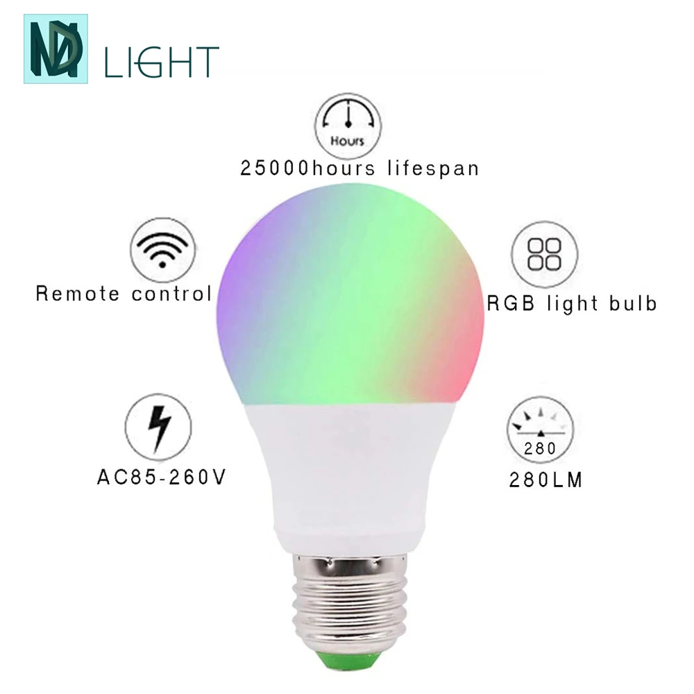 Светодиодная RGB лампа E27 с дистанционным управлением 5 Вт|Светодиодные лампы и