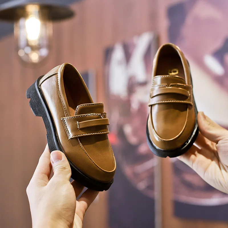 Boys Girls Leather Shoes Kids Wedding Show School Dress Flats Shoes Light Classic Children Performance Loafer Moccasins D428