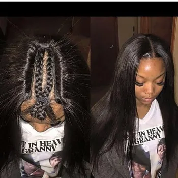 

Silky Straight U Part Wigs Human Hair U Opening Space : 1*4 Brazilian Remy Hair Middle Part Wig For Black Women