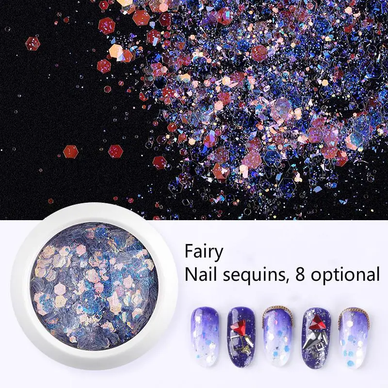 

Hot Sale 8 Styles Nail Fairy Mixed Glitter Sequins Tears Makeup Gradient Shiny Color Nail Jewelry Nail Art Supplies for Women