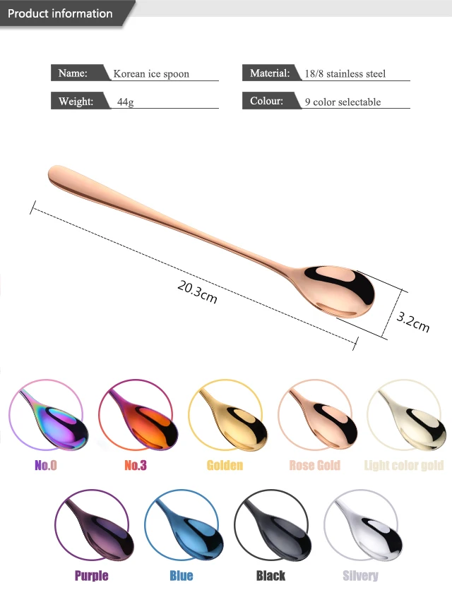 8 шт., Корейская ледяная нержавеющая сталь для ложек, половник для перемешивания, длинная ручка, ложка для мороженого в пустыне, Радужный стол, чайная кофейная посуда