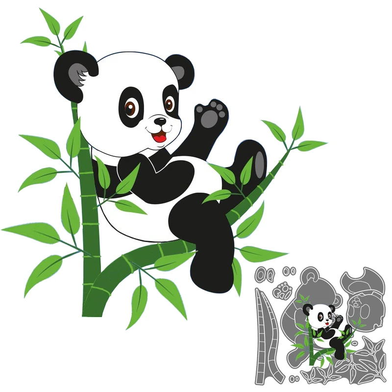 

New Metal Cutting Dies Panda on Bamboo Animal Stencils Decoration Die Cut for DIY Scrapbooking Album Paper Card Handicrafts