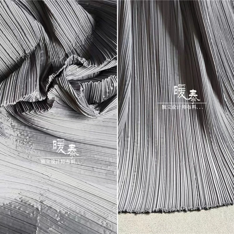 

Gray Pleated Fabric Miyake Pleats Imitation cotton linen DIY Summer Clothes Wide leg pants bazin riche Dress Designer Fabric