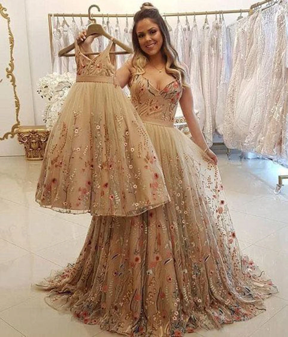 Vestidos de noche con tirantes finos madre e hija, Vestidos de de para boda, formales, Largos, champán, 2020|Vestidos para la madre de la novia| - AliExpress