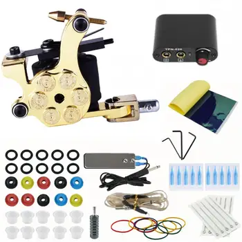 

Starter Tattoo Kit 1Tattoo Gun Machine Grips Needles Tips Black Power Supply Beginner Tattoo Supplies