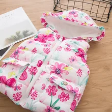 Стильный жилет в Корейском стиле для девочек на осень и зиму плотный детский жилет с капюшоном и цветочным принтом