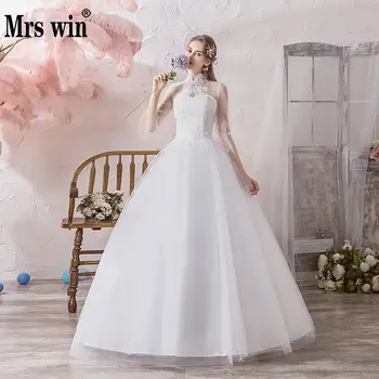 

Mrs Win Wedding Dress 2020 The Bridal Full Sleece High Neck Lace Up Ball Gown Princess Vintage Lace Wedding Dresses Hs779