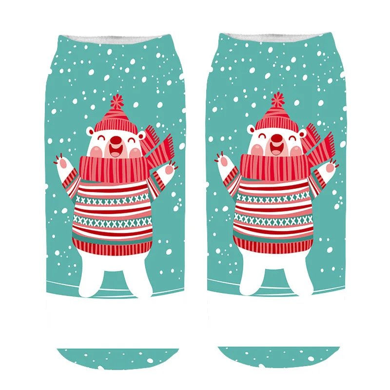 Женские рождественские носки с 3D-принтом; хлопковые милые мягкие короткие носки до щиколотки с Санта-Клаусом; дышащие впитывающие пот повседневные короткие носки-башмачки - Цвет: turquoise