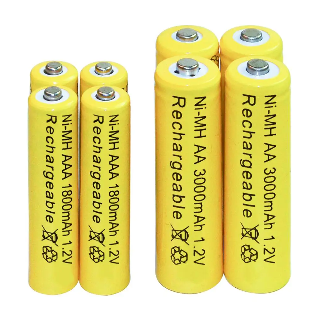 

4/10/16/20/24/30/40pcs AA 3000mAh + AAA 1800mAh 1.2v Ni-MH Rechargeable Battery yellow cell Free shipping led torch Toys RC