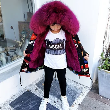

Winter Baby Girls Boys Long Cotton Padded Jacket Real Rex Rabbit Fur Collar Warm Children Hooded Outerwear Coat Kids Parkas 2-8T