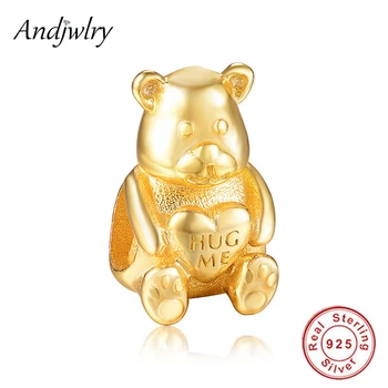 

Fit Original Pandora Charm Bracelet 925 Sterling Silver Bead BearCharm Shine Gold Color Hug Me Bangle DIY Jewelry Berloque Gift