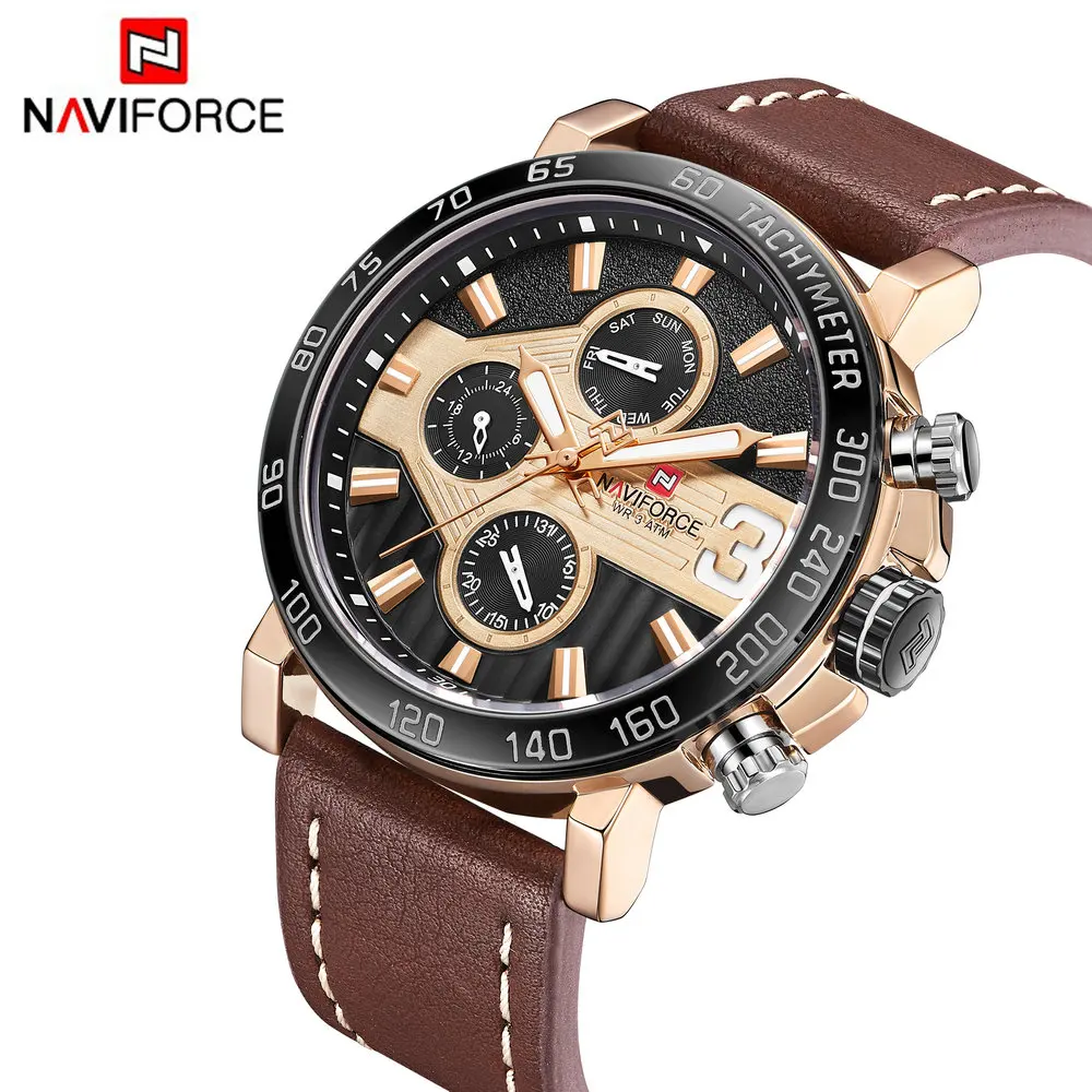 

NAVIFORCE Multifunction Quartz Mens Watches Top Brand Luxury Calendar Display Leather Strap Men's Fashion Casual Wrist Watch Men
