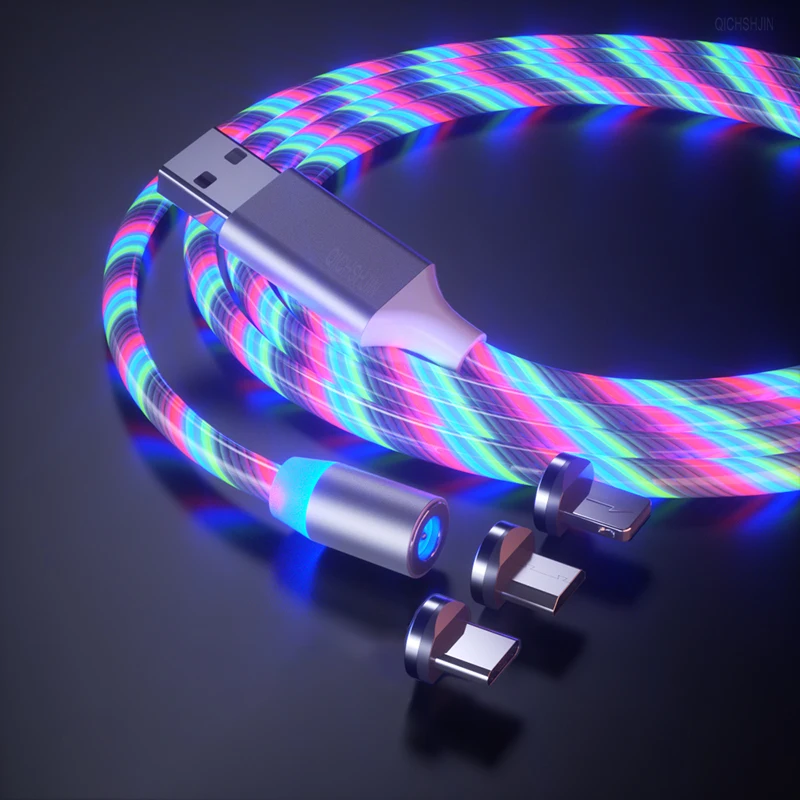 

Modish Magnetic charging Mobile Phone Cable Flow Luminous Lighting cord charger Wire for Samaung LED Micro USB Type C for iphone
