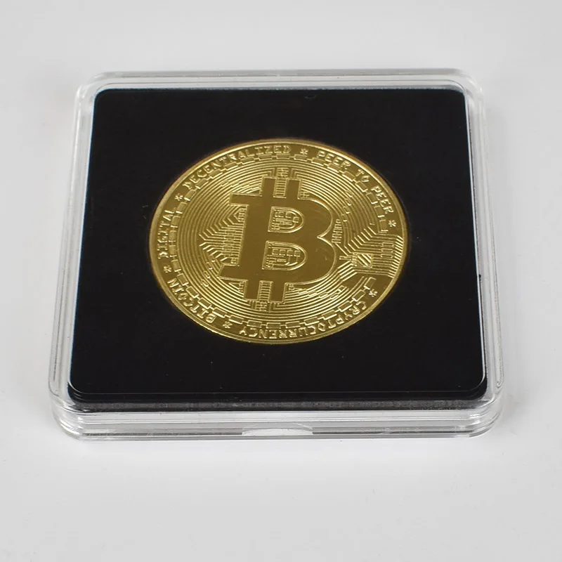 

Gold Plated Physical Bitcoins Casascius Bit Coin BTC Litecoin Ripple Eth Art Collection Transparent Acrylic Packaging Coin