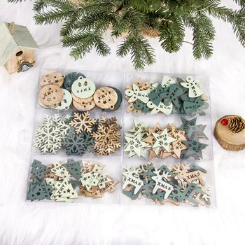 

New Christmas Decorations Wooden Painted Hollow Christmas Tree DIY Small Accessories 24 Pieces Small Wooden Board