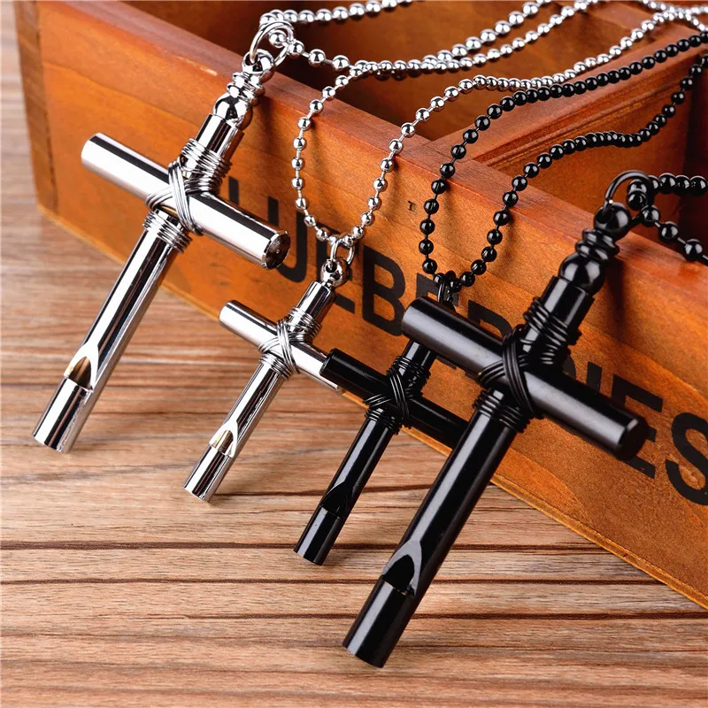 

Europe And America Punk Gothic Rock And Roll Cool Students Accessories Alloy Cross Whistle Necklace Sweater Chain