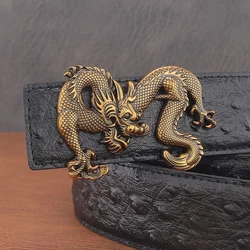 Fashion Black Belt Men's Luxury Brand Gray Grain Leather Designer High Quality Chinese Dragon Sliding Buckle Belt Men