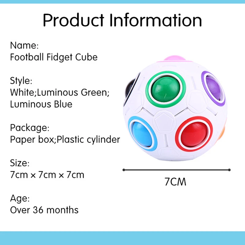 Magic Cube Puzzle Rainbow Ball Puzzle Football Fidget Toy Luminous 3D Brain Teasers Anti Stress Relief Educational Game Kids Adults