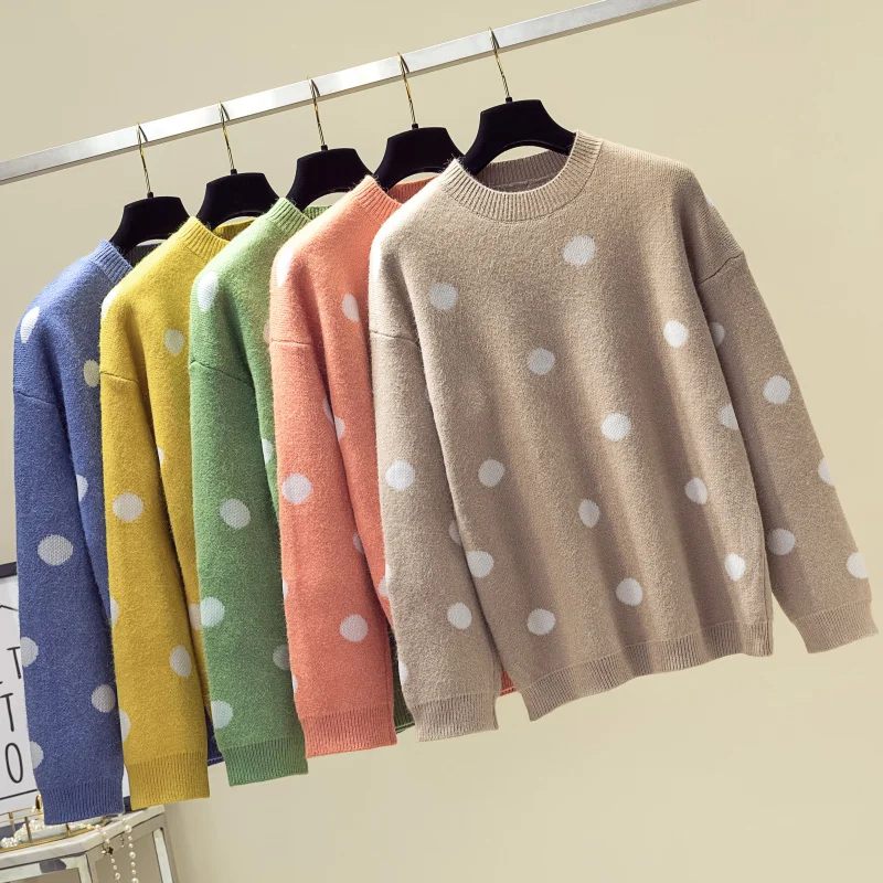 

Dot Print Women Sweater Long Sleeve Knit Pullover Women Sweater Casual Loose Warm Jumper Female Cashmere Leisure Sweaters