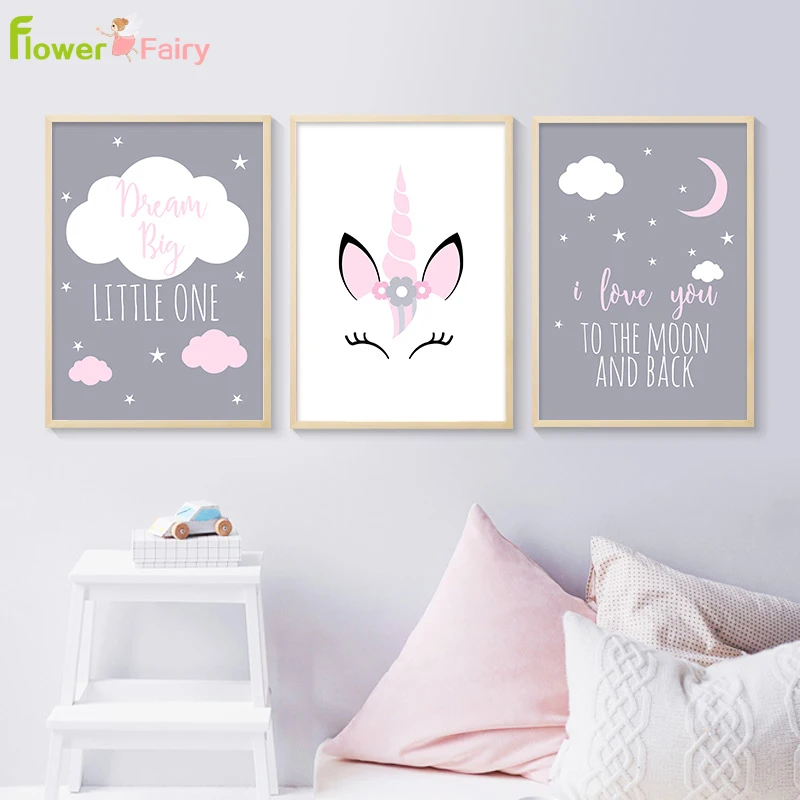 

Unicorn Dream Big Wall Art Canvas Painting Clouds Nursery Nordic Poster Posters Prints Wall Pictures For Living Room Unframed