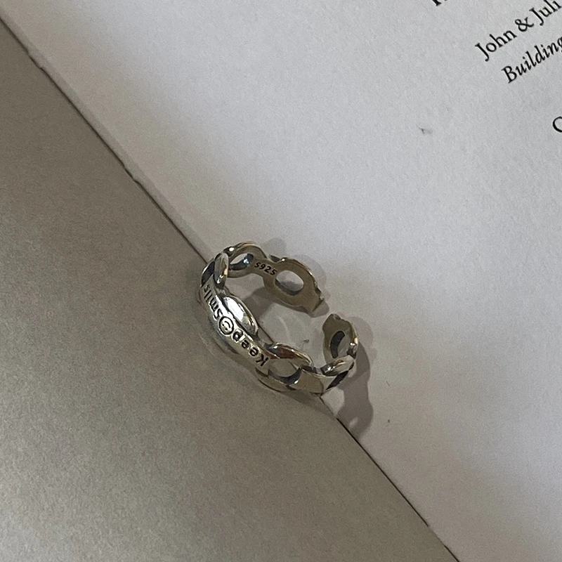 LouLeur, Стерлинговое Серебро 925 пробы, кольцо со смайликом, высокое качество, полые, с эльгическими буквами, открытые кольца для женщин, элегантное, хорошее ювелирное изделие, подарки