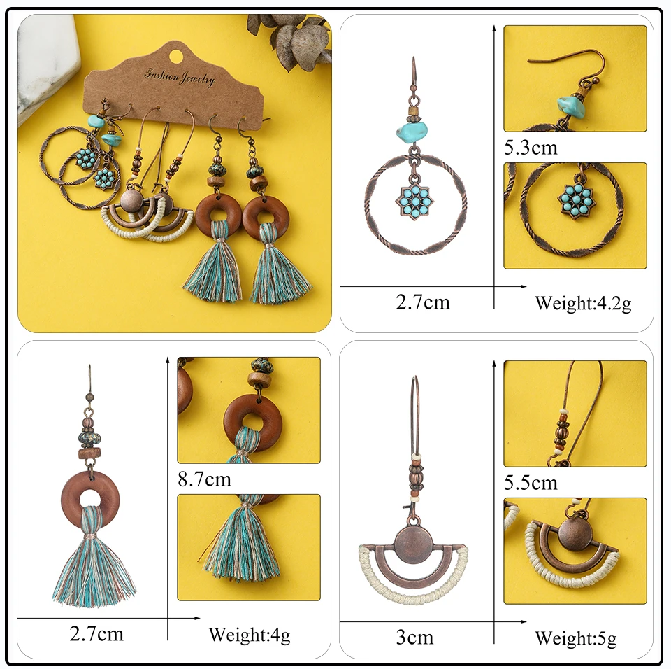 Bohemia Long Hanging Danging Earrings Sets Big Round Circle Leaf Geometric Drop Earrings Sets for Women (7)