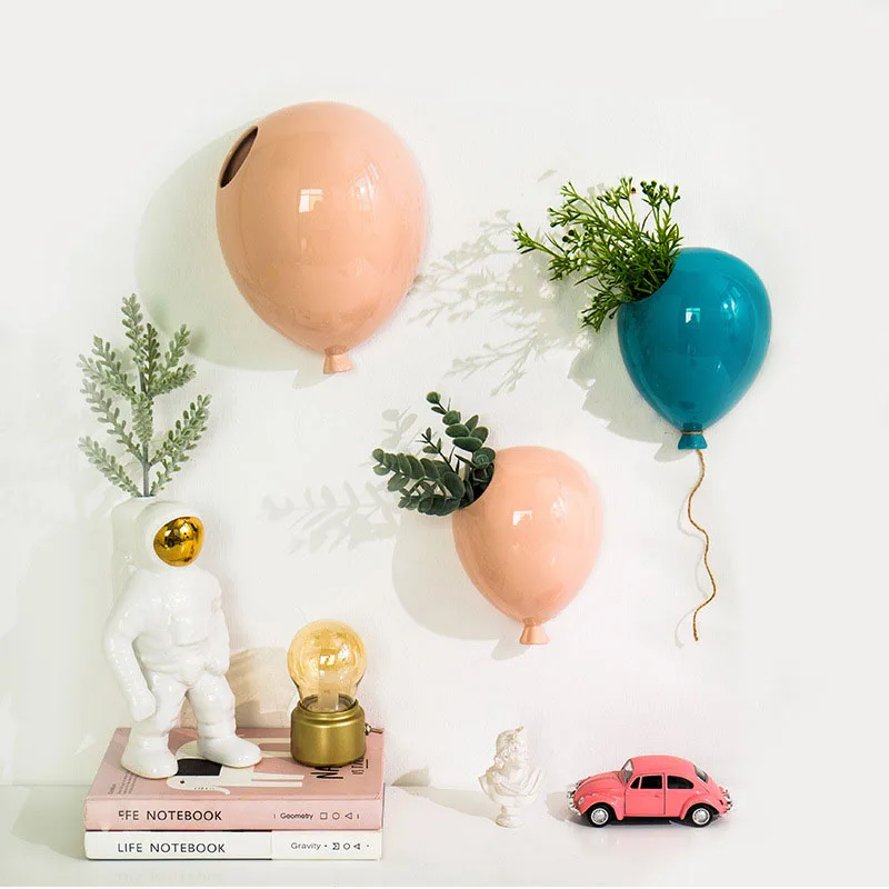 Nordic Creative American Ceramic Balloon Wall Hanging Flower Pot Children's Room Wall Hanging Flower Vase Home Wall Decoration 5