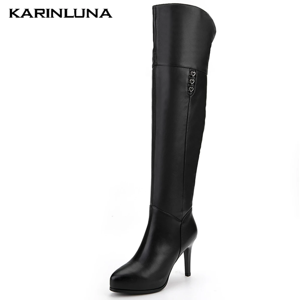 

Karinluna 2019 Genuine Cow Leather fashion new Thin High Heels Over The Knee Boots Woman Shoes Platform Zip Up Shoes Women Boots