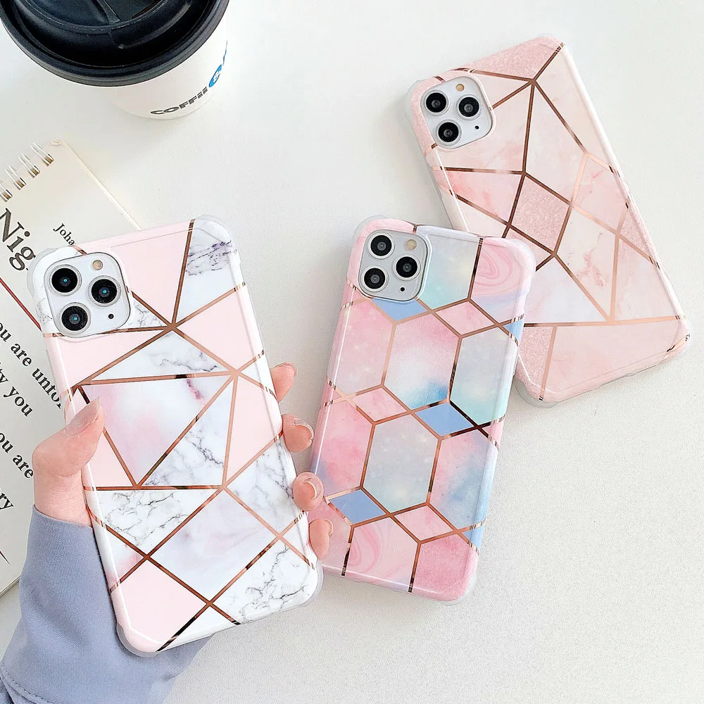 Ударопрочный чехол с мраморным покрытием для iphone 12 Mini 11 Pro 8 7 Plus XR X XS Max SE 2020