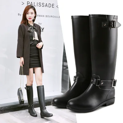 

Dropshipping Punk Style Zipper Tall Boots Women's Pure Color Rain Boots Outdoor Rubber Water shoes 36-41 Plus size XYZ227
