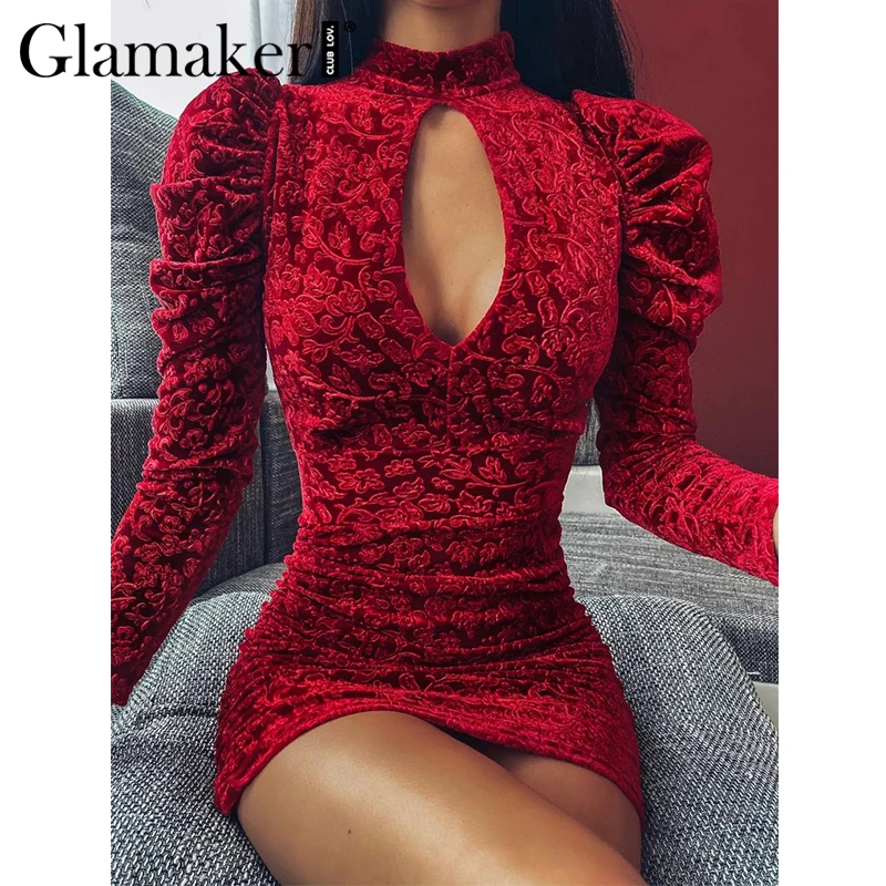 Glamaker винтажное красное открытое облегающее платье с высоким воротом женское