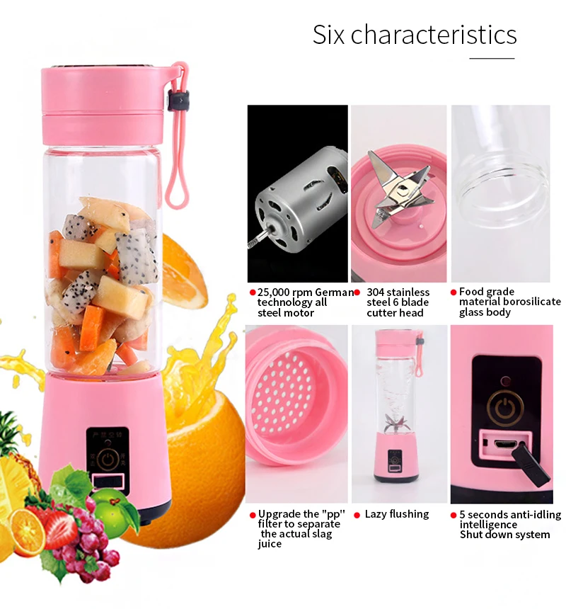 

380ml USB mini portable blender juicer cup juice blender juicer Orange Juicer Health Home electric fruit juicer smoothie