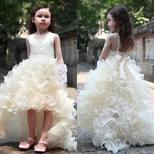 Милое платье с цветочным узором для девочек; платье для первого причастия из органзы с v-образным вырезом и бусинами и оборками; коллекция года; пышные платья для девочек