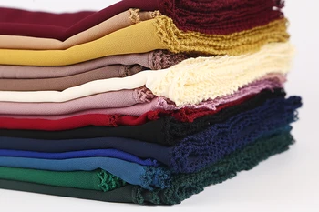 

10pc/lot lace edges BUBBLE CHIFFON HIJABS SCARF Fashion womenscarf muslim hijab long wrap shawls