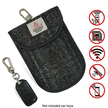 

Fashion Tweed Surface Protective Car Key Bag Wallet Signal Blocking Keyless Case Durable Privacy Protection Pouch Compact Fob